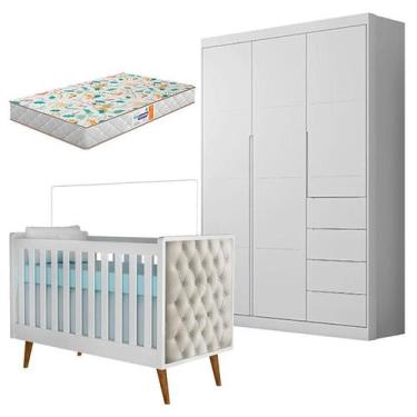 Imagem de Berço Americano Lorena com Capitonê Bege Guarda Roupa Infantil Eloá Br