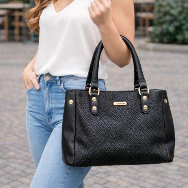 Imagem de Bolsa Feminina Chenson Preta Texturizada Alça de Ombro Média Tamanho Ú
