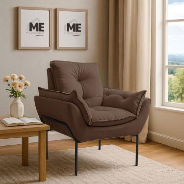Imagem de Poltrona Decorativa Opala Amamentação Para Sala Base De Ferro preto Suede MEecommerce