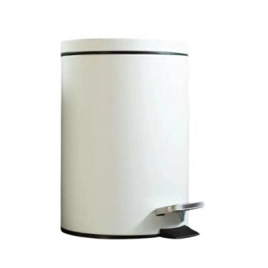 Imagem de Lixeira com Pedal 3 Litros Aço Inox Redonda Branca Matte para Banheiro