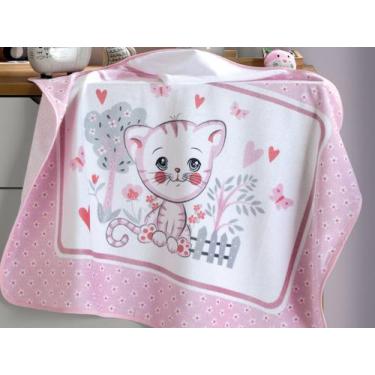 Imagem de Toalha Banho Bebê Veludo Com Capuz Gatinha - Dohler, Rosa e Branco