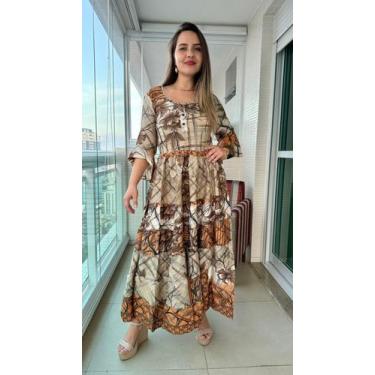 Imagem de Vestido Longo Indiano Estampado Toque De Seda-cod.ldr-174 - Aleci Fash