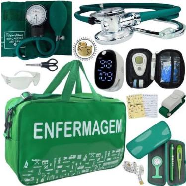 Imagem de Kit Bolsa Cores Aparelho Pressao Esfigmomanometro Medidor de Glicose C