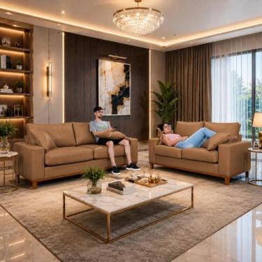 Imagem de Conjunto Sofá Living 2 e 3 Lugares em Material Sintético - Martins& Or