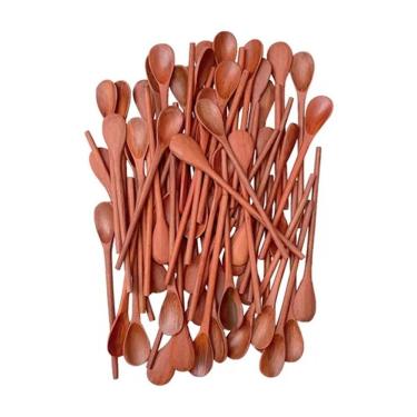 Imagem de Kit 100 Colheres de Pau Madeira Modelo Molho 18CM para Mexer Sopas e Massas Colher de Pau