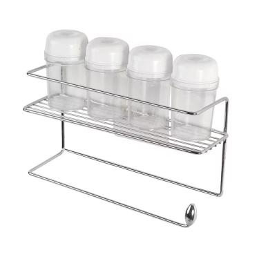 Imagem de Suporte de Parede para 4 Condimentos e Papel Toalha em Aço Cromado Fixação Adesiva Cozinha Utimil Industrial