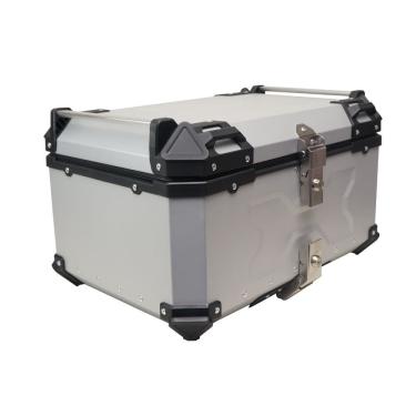 Imagem de Bau de Moto Traseiro 60 Litros Universal Aluminio Anti-roubo Prata Cabem 2 Capacetes