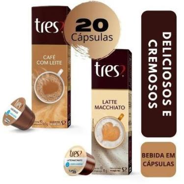 Imagem de 20 Capsulas Três Corações Café Com Leite + Latte Macchiato cremoso