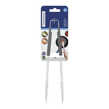 Imagem de Pegador Utilità Servir Saladas Massas Carnes Aço Inox Cabo Emborrachado Cozinha Cinza Tramontina 28CM