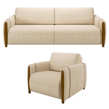 Imagem de Kit Sofá 02 Lugares Sala Estar 168cm Com Poltrona Flora Pés De Madeira