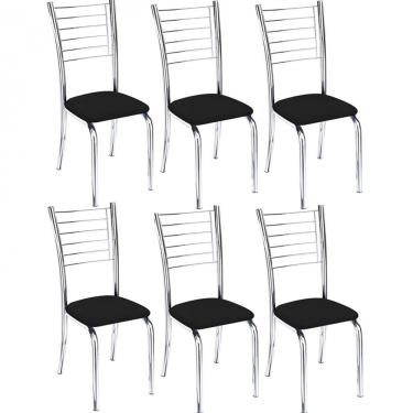 Imagem de Kit 6 cadeiras Vanessa cromada para cozinha-Corino preto