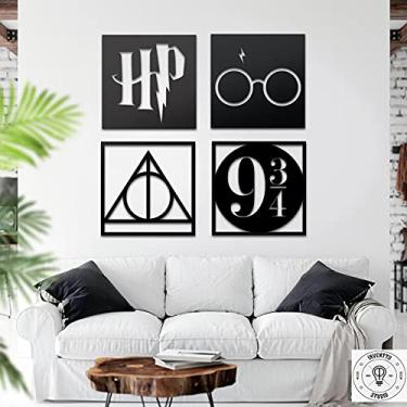 Imagem de Kit 4 Quadros Decorativos Harry Potter Mdf Vazados Preto 25cm