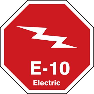Imagem de Accuform TDK310XVM Adesivo Dura-Vinyl"E-10 Electric" Etiqueta de identificação em forma de fonte de energia, 6,35 cm L x 6,35 cm C, branco sobre vermelho (pacote com 5)