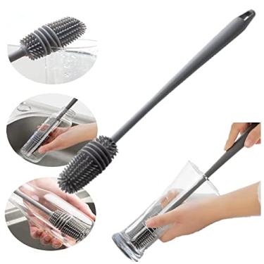 Imagem de Escova de Silicone para Lavar Garrafas, Mamadeiras, Copos e Taças - Cinza