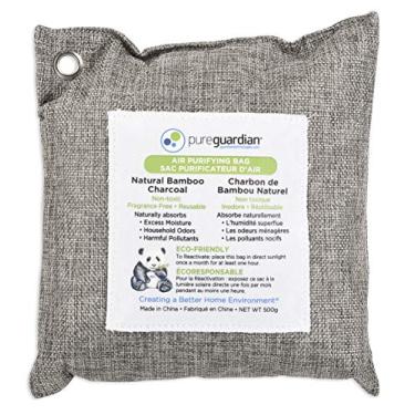 Imagem de PureGuardian Guardian Technologies CB500 Saco purificador de ar de carvão de bambu ecológico, absorve naturalmente odores, excesso de umidade e poluentes, 500 g, cinza