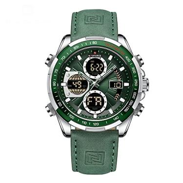 Imagem de NAVIFORCE Relógio de pulso masculino militar digital analógico de quartzo à prova d'água esportivo multifuncional de couro, Verde, M, Digital