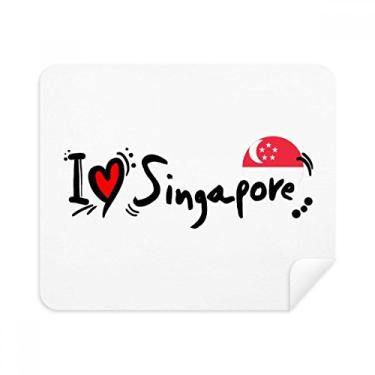 Imagem de I Love Singapura Bandeira de Palavras Amor Ilustração Coração Pano de Limpeza Limpador de Tela 2 Peças Tecido de Camurça