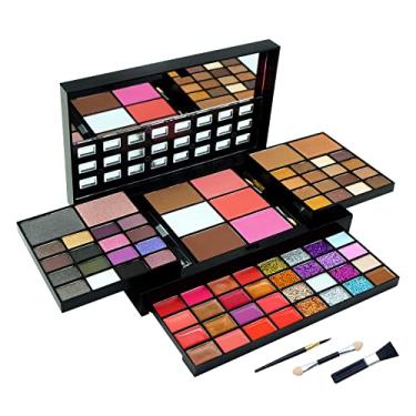 Imagem de Kit completo de maquiagem para mulheres – Conjunto de maquiagem de 74 cores – 36 sombra, 28 brilhos labiais, 3 pincéis de contorno, 3 pincéis, 3 blusher, 4 corretivos, 1 espelho, paleta de combinação tridimensional tipo puxar