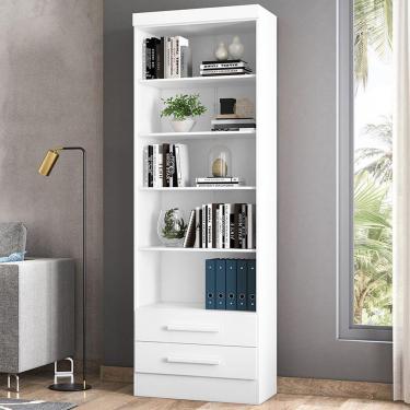 Imagem de Estante Para Livros 2 Gavetas 4 Prateleiras Branco 3420 - Qmovi