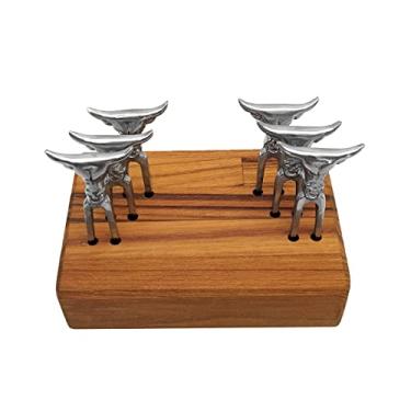 Imagem de Kit Churrasco Profissional Gourmet Presente 6 Mini Tridentes Aluminio Base Madeira Churras Petisco