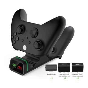 Imagem de Carregador Duplo C/ Led Compatível Com Xbox Series Xbox One Kit C/ 2 Baterias + 4 Tampas