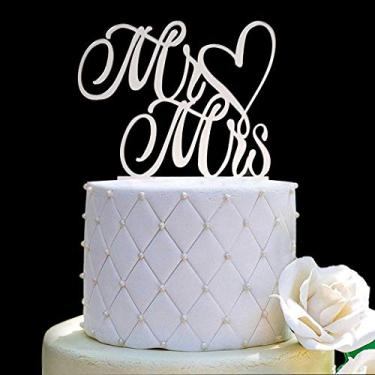 Imagem de Mr and Mrs Cake Topper, Bride and Groom Sign Wedding, Engagement Cake Toppers Decorations (Mirror Silvery Acrylic)