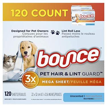 Imagem de Bouce Bounce – Lençóis de Secador para Lavandaria, Amaciante de Tecido com 3 Protetores de Pelos de Animais de Estimação, Sem Perfume, Hipoalergênico, 120 Unidades