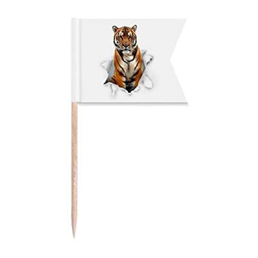 Imagem de Animal Paper Breaks Shock Tigers Bandeiras de palito de dente para marcação de rotulagem para bolo de festa, comida e queijos