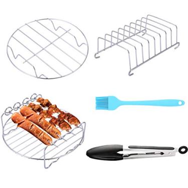 Imagem de Acessórios para fritadeira de ar da SIK, 5 peças para fritadeira de ar GoWISE COSORI Philips Ninja, compatível com fritadeira de ar quente profunda de 3,2 - 5,8 QT com rack de espeto, suporte de metal, suporte para torradas, escova de óleo, pincel de alimentos, lavável na máquina de lavar louças liv