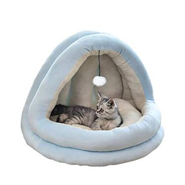 Imagem de Cama de iglu de veludo macio para gatos, cama para gatos Caverna para animais de estimação para gatos/gatinhos/cães pequenos, sofá confortável para gatos com almofada removível lavável-azul claro-M: