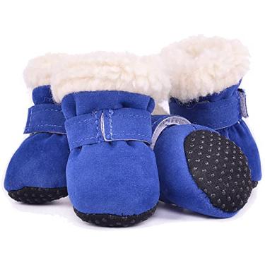 Imagem de Sapatos para cães botas para cães sapatos para animais de estimação botas de inverno quentes sapatos para cães de estimação sapatos para filhotes de cachorro para pavimento quente, conjunto de 4 peças, azul, P