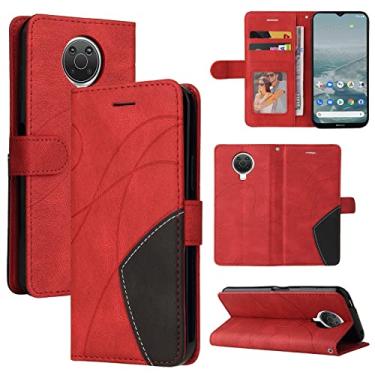Imagem de Capa carteira Nokia G10 e Nokia G20, compartimentos para porta-cartão, capa de poliuretano de luxo anexada à prova de choque TPU com fecho magnético com suporte para Nokia G10 e Nokia G20 (vermelho)