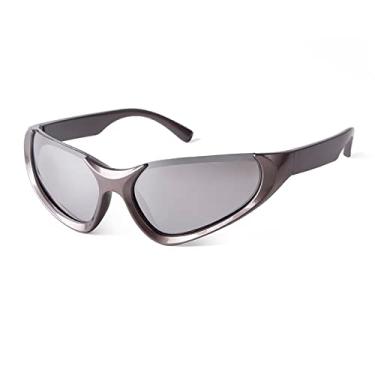 Imagem de Óculos de sol esportivos espelhados punk masculino retangular com armação à prova de vento para ciclismo ao ar livre, óculos de sol masculino UV400, C2, tamanho único
