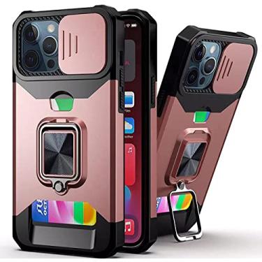 Imagem de IOTUP Capa para iPhone 13/13 Mini/13 Pro/13 Pro Max, à prova de choque anel protetor de telefone cove suporte magnético com capa de câmera deslizante (cor: rosa, tamanho: 13 6,1 polegadas)