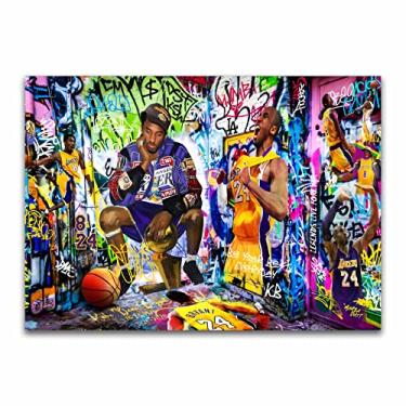 Imagem de Pôster Kobe Bryant, grafite colorido jogador de basquete arte de parede em tela, arte de parede em tela inspiradora pôsteres de basquete cartaz de mentalidade Mamba para decoração de ginásio de vestiário - sem moldura (A,40 x 50 cm)