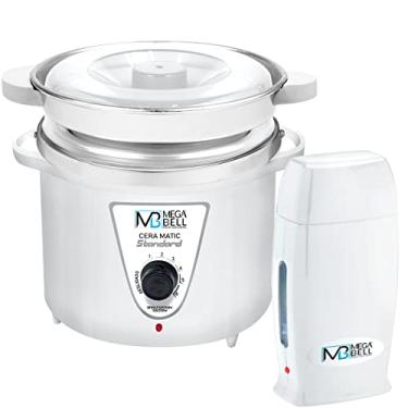Imagem de Kit Panela Depilação Termocera 900g Com Refil Branco + Aquecedor de Cera Roll-on Todo Branco Mega Bell