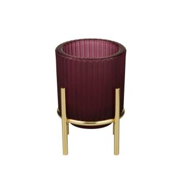 Imagem de Castiçal de Vidro Marsala C/Suporte de Metal Dourado 11x9cm Royal Decor