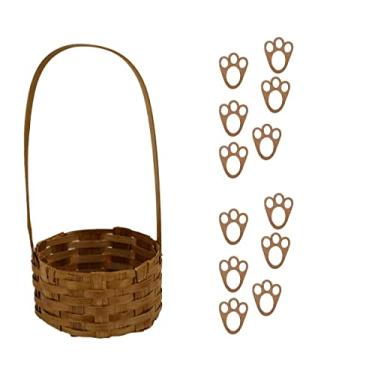 Imagem de Cesta de bambu caça aos ovos pascoa com 20 pegadas coelho