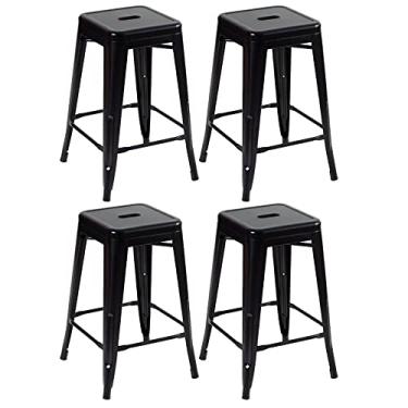 Imagem de Loft7, Kit 4 Banquetas Iron Tolix Design Industrial em Aço Carbono 61 cm Média Sem Encosto Vintage Elegante e Versátil Cozinha Bar Sala de Jantar Varanda Gourmet, Preto