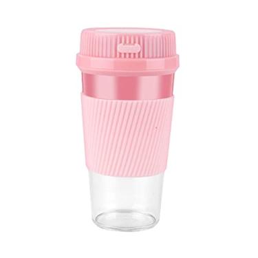 Imagem de Prettyia Liquidificador elétrico de carregamento USB de 300 ml, centrífuga de suco de frutas, copo misturador de vitaminas – Rosa