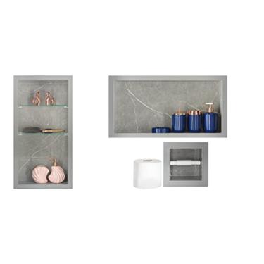 Imagem de Nicho Em Porcelanato Para Banheiro - kit com 3 peças (Cinza Marmorizado 60)