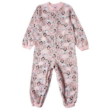 Imagem de Macacão Pijama Bebê Infantil Urso E Pinguim Rosa - Tip Top