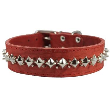 Imagem de Coleira grossa de couro genuíno para cachorro com pontas de fixação, tamanho vermelho, para caber no pescoço de 45,72 a 55,88 cm, 5 cm de largura, Doberman, Rottweiler, Pitbull
