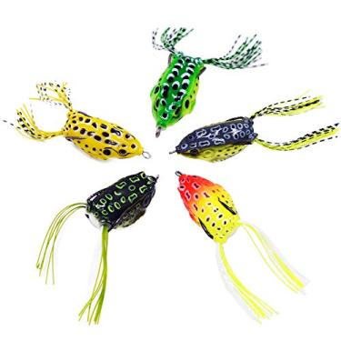 Imagem de Kit 5 Iscas Artificiais Superfície Frog Sapo Sapinho Rã 5,5cm 12g Pesca Esportiva Traíra Tucunaré Dourado Pesque Pague Rio Represa