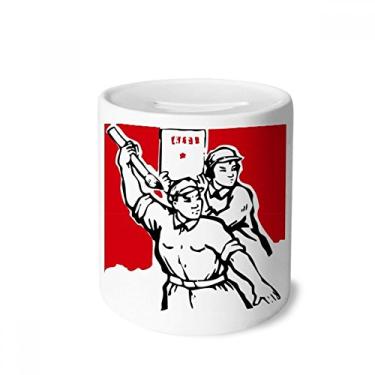Imagem de DIYthinker Caixa de dinheiro patriotismo vermelho de papel comunista caixa de cerâmica porta-moedas presente de cofrinho