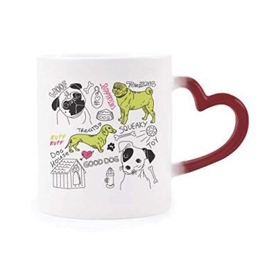 Imagem de Caneca de grés com estampa de desenho de cachorro com estampa de ilustração sensível ao calor com mudança de cor vermelha