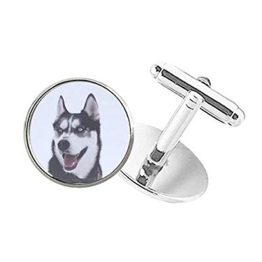 Imagem de DIYthinker Abotoaduras com clipe de botão redondo com imagem de Husky de neve para cães grandes