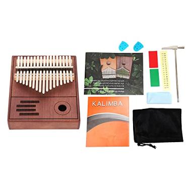 Imagem de Piano de mão, presentes de músicos, 17 chaves de mogno portátil polegar Kalimba para tocar música para iniciantes (17 tons de cor retrô, azul)