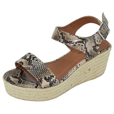Imagem de Soda Luthor Womens Casual Espadrilles Trim Rubber Sole Flatform Studded Wedge (7, Natural Python-luthor)