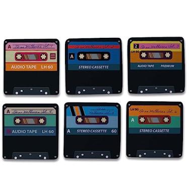 Imagem de Kit 6 Porta Copos Retrô Fita Cassete K7 Oficial Geek Vip cor:Preto